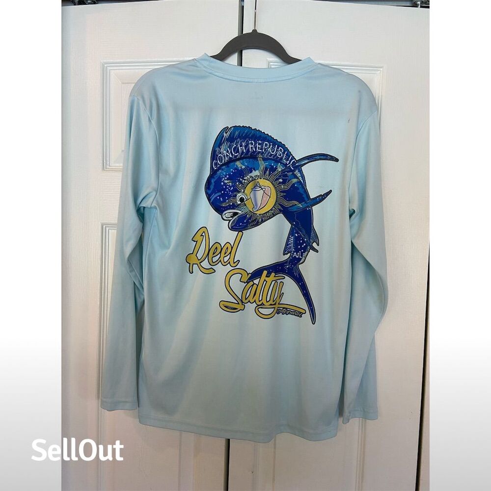 Reel Salty Men's Long Sleeve Fishing Shirt Blue Size S Graphic Print